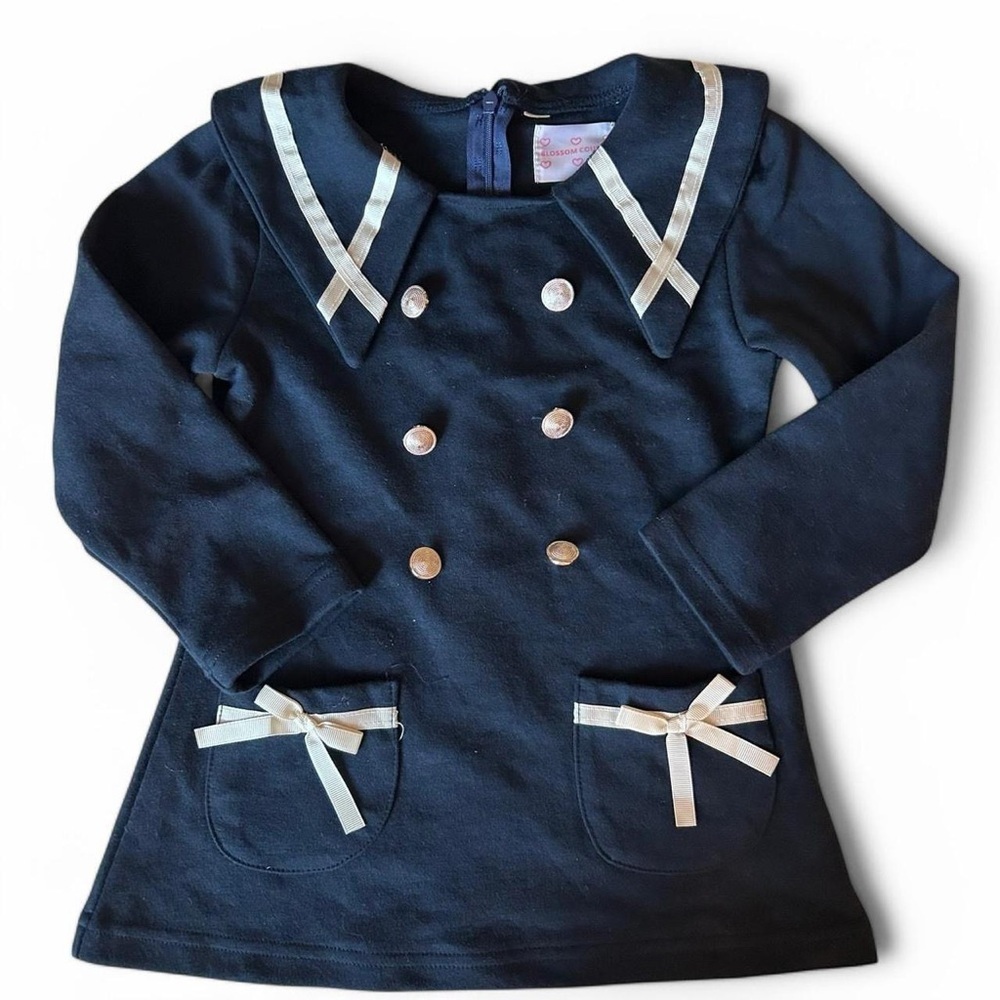 Vintage Style Navy Sailor Style Dress Blossom Culture Size 3-4T - Silver Buttons
